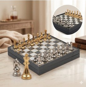 Resim Kişiye Özel Lüks Metal Satranç Takımı Mermer Desenli Sandıklı Premium Oyun Seti 20 Cm. Klasik Figür 