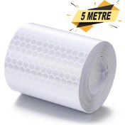 Resim Reflektörlü Reflektif Fosforlu Şerit Bant Ikaz Bandı 5 Metre Beyaz 