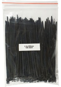 Resim Plastik Kablo Bağı Siyah 2,5 x 100 mm Cırt Kelepçe 100 Adet 
