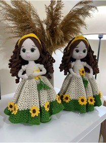 Resim Wanderlust Sevimli Oyun Arkadaşı Örgü Saçlı Etekli El Yapımı Amigurumi Bebek 35cm 