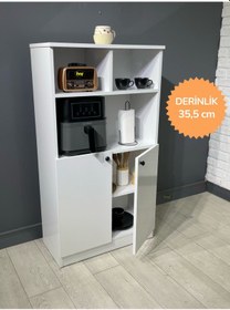 Resim Parla Kahve Köşesi Çok Amaçlı Dolap Kiler Dolabı Mutfak Bangosu Erzak Dolabı Bölmeli Beyaz 72 Cm Beyaz 
