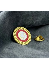 Resim Ayyıldız Rozet 925 Ayar Gümüş Üzeri Altın Kaplama Altın - Kırmızı 