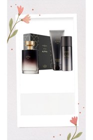 Resim AVON Alpha 75 ml EDT parfüm 150 ml vücut Spreyi 100 ml vücut şampuanı Erkek seti 