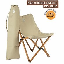 Resim Bag The Joy Ahşap Katlanır Kahverengi İskelet Bej Kamp ve Bahçe Sandalyesi 