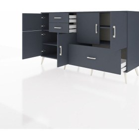 Resim Kronos Konsol 5 Raflı 3 Çekmeceli 5 Kapaklı 176x59x99 Antrasit-antrasit Antrasit - Antrasit 