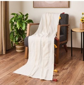 Resim Soft Püsküllü Koltuk Örtüsü - Ekru - 90x210 Cm Çok Renkli 