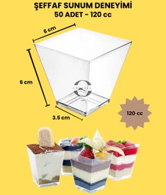 Resim Owersea 120cc 50Adet Kübik Prizma Mika Plastik Kase Şeffaf Kapaksız Sunum Kabı Tatlı & Meze Ve Salata Kasesi 