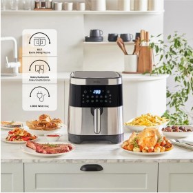 Resim Karaca 9 Litre Xxxl 10 Farklı Pişirme Fonksiyon Akıllı Dokunmatik Ekran Geniş Hazne Inox Gövde Airfryer + Luciole Lambader Hediye 