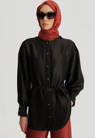 Resim Armine Nervürlü Saten Gömlek 25y3710 Siyah 