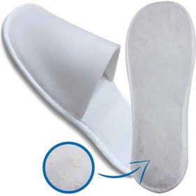 Resim 50 Çift A Kalite Kaymaz Taban Çift Katlı Havlu Beyaz Otel Terliği Tek Kullanımlık Kullan At Beyaz 