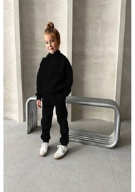 Resim Üç İplik Kapüşonlu Yeni Sezon Şardonlu Takım Siyah 