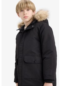 Resim Defacto Erkek Çocuk Parka Mont Çıkarılabilir Suni Kürk Yaka Kapüşonlu Pelüş Astar C8783a825wnbk27 Siyah-bk27 