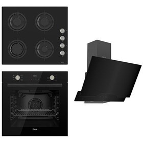 Resim Flowart Serisi Siyah Ankastre Set (CS205 - QMS63CS - D063) 