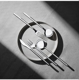 Resim Nehir Sofia Çatal Kaşık Bıçak Seti - 24 Parça Çatal Kaşık Bıçak Seti Takımı 6 Kişilik Gri 