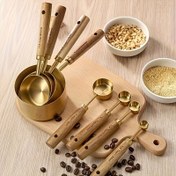 Resim 4/8 adet Ölçü Kabı ve Kaşık Restoran için, Paslanmaz Çelik Ölçü Kabı ve Ölçü Kaşığı Seti, Akasya Ahşap Saplı Paslanmaz Çelik Ölçü Kabı Kuru Malzemeler ve Sıvı Malzemeler için, Pişirme Araçları DIY, Baharat Kaşığı 