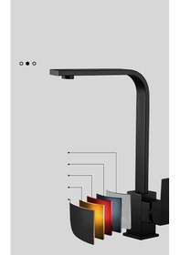 Resim Siyah Kare Kuğu Mutfak Eviye Bataryası 360 Derece Döner Borulu Sıcak Soğuk Girişli Garantili Siyah 