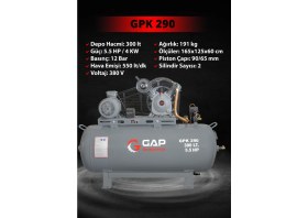 Resim GAP GPK 290 | 300 lt 2 Kafa 12 Bar 5.5 HP Pistonlu Hava Kompresörü 