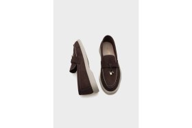 Resim Capone Outfitters Calypso Kadın Loafer Suni Deri Düz Taban Kahve Renk Günlük Kullanım İçin Şık Ayakkabı 