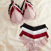 Resim 4 adet Set Romantik Çiçek Desenli Dantel Bralette 