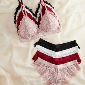 Resim 4 adet Set Romantik Çiçek Desenli Dantel Bralette 