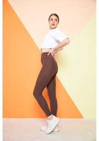 Resim Thiff Gymwear Kahverengi Yüksek Bel Sıkılaştırıcı Toparlayıcı Kışlık Şardonlu Dalgıç Kumaş Spor Günlük Tayt Kahverengi 