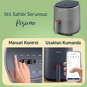 Resim COSORI Air Fryer (Sıcak Hava Fritözü), 3.8 Litre Gri, 1500 W, 7 Özelleştirme Fonksiyonu, 75 - 230°C, 1 - 3 Porsiyon, Uygulama ve Ses Kontrolü Ve Çevrimiçi Tarifler 