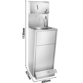 Resim Yıkama İstasyonu - Ayak Kumandalı, Peçete ve Sabun Dispenserli Paslanmaz Çelik Lavabo 