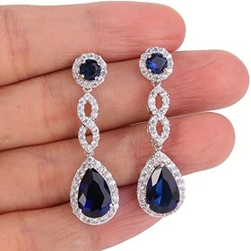 Resim 1 Çift Klasik Su Damlası Küpeler Mikro-Set Sentetik Oksitlenmiş Sentetik Zirkonya Uzun Çivilerle, Lüks Banket Aksesuarları için Vintage Şık Tarzda Lacivert Parlak Sentetik Taş Süslemeli Kolye Küpeler 