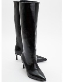 Resim Camila Siyah Cilt Kadın Topuklu Çizme Siyah Mat 