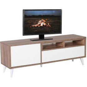 Resim Retro Wide Kapaklı Çekmeceli Tv Sehpası Latte-Diamond Beyaz 