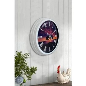 Resim Bahat Tedarik Salon Ofis Duvar Saati Beyaz Alüminyum Metal Çerçeve 40 cm 