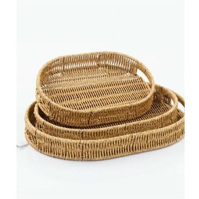 Resim Sepetçi Baba Tepsi Hasır Kulplu Oval 3'lü 2024-196 1967 Açık Bej 