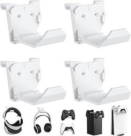 Resim KUNSLUCK PS5, Xbox, Switch Controller için 4 adet duvar askısı, kontrol cihazı ve kulaklık için duvar askısı, yapıştırıcı/vida kurulumu (beyaz) 