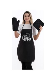 Resim Beautiful Set Sıvı Geçirmez Su Geçirmez Mutfak Önlüğü 1 Eldiven 1 Tutacak Siyah1 