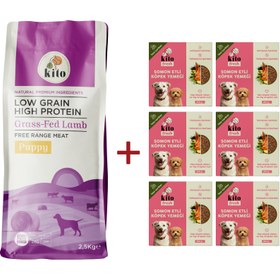 Resim Kuzu Etli Yavru Köpek Maması 2.5 KG + 6 Adet Kito Fresh Somon Etli %100 Taze İçerikli Mama 