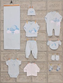 Resim %100 Pamuk Kutup Ayılı 10 Parça Zıbın Seti Mavi 