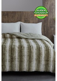 Resim Evlen Home Kürk Yorgan Çift Kişilik Kaff Dolgulu Peluş Yumuşak Kışlık Yatak Örtüsü 1 Parça Set 