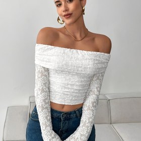 Resim Kadınlar için Omuzdan Düşük Kısa Üst - Uzun Kollu Düz Renk Çok Yönlü Dar Kesim, Nefes Alabilen Polyester, Rahat Kırpılmış Kazak, Tüm Mevsimler İçin Moda. 