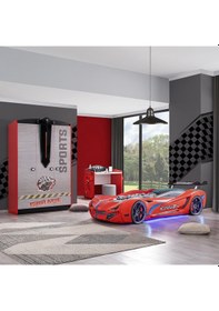 Resim Setaymobilya Sports Çocuk Odası -Mercedes Arabalı Yatak, Dolap, Masa - Kırmızı 