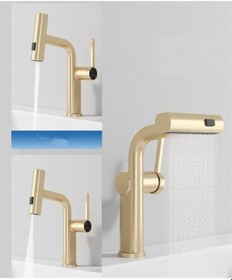 Resim Banyo Lavabo Bataryası Duş Şelale 3 Fonksiyonlu Spiralli İthal Mat Gold 