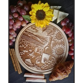 Resim Umut Tasarım Atölyesi Günebakan Temalı Ahşap Şarap Sunum Tahtası 