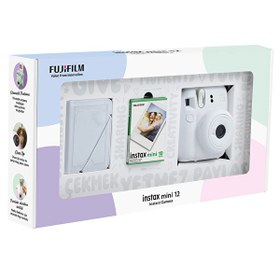 Resim Fujifilm Instax Mini 12 Beyaz Fotoğraf Makinesi - 10'lu Film ve 28'li Mini Albüm Bundle Box 