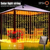 Resim 1 Set 100/200/300 LED Güneşli Perde Işık Dizisi - 8 Modlu Outdoor Dekorasyon, Düğün, Parti, Balkon, Bahçe, Noel ve Cadılar Bayramı için Uyumlu, IP54 Giriş Koruması, Güneş Enerjisi ile Şarj Edilir, Aksesuar Gerekmez, Outdoor Aydınlatma | Güneş Enerjisi ile Çalışan Işık | Dayanıklı Plastik Işık, Outdoor Noel Işıkları 