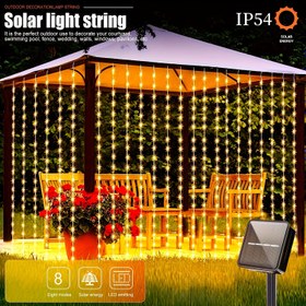 Resim 1 Set 100/200/300 LED Güneşli Perde Işık Dizisi - 8 Modlu Outdoor Dekorasyon, Düğün, Parti, Balkon, Bahçe, Noel ve Cadılar Bayramı için Uyumlu, IP54 Giriş Koruması, Güneş Enerjisi ile Şarj Edilir, Aksesuar Gerekmez, Outdoor Aydınlatma | Güneş Enerjisi ile Çalışan Işık | Dayanıklı Plastik Işık, Outdoor Noel Işıkları 