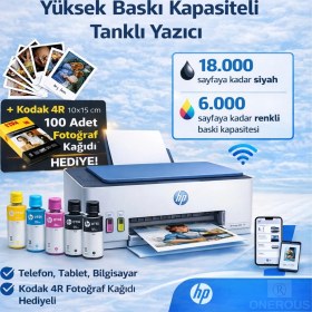 Resim Hp Renkli Tanklı Mürekkep Püskürtmeli Çok Fonksiyonlu Yazıcı Tarayıcı Fotokopi Wi-Fi Kablosuz Bağlantı Akıllı Telefon Uyumlu Yüksek Kapasiteli Ekonomik Ev ve Ofis Tipi Pratik Kullanım 