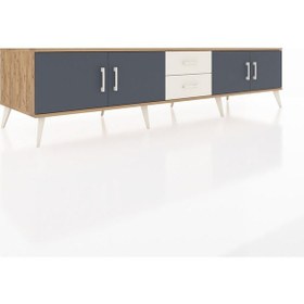 Resim Kronos Tv Ünitesi 2 Raflı 2 Çekmeceli 4 Kapaklı 220x59x51 Çam-antrasit/aytaşı Antrasıt/aytası - Atlas Çam 