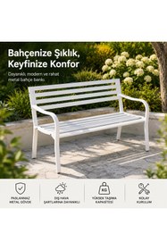 Resim Evinizin Atölyesi Beyaz Metal Bahçe Bankı 