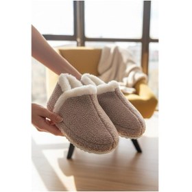 Resim Lory Kadın Ev Botu Peluş Ev Pandufu Ses Yapmaz Taban Sıcak Şık Kürklü Panduf Camel 