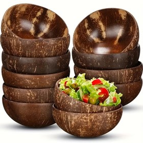 Resim 6 Adet El Yapımı Hindistan Cevizi Kabuğu Kase | Doğal, Vegan Mutfak Eşyası - Yıldız Desenli, Salatalar, Smoothie'ler ve Hediyeler İçin Uygun 