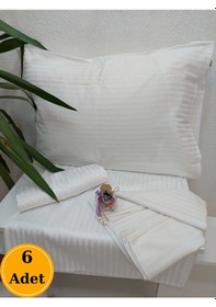 Resim 6'lı Otel Yastık Kılıfı Beyaz 50x70 | Yollu Pamuk Saten Kapaklı Otel Tekstili 